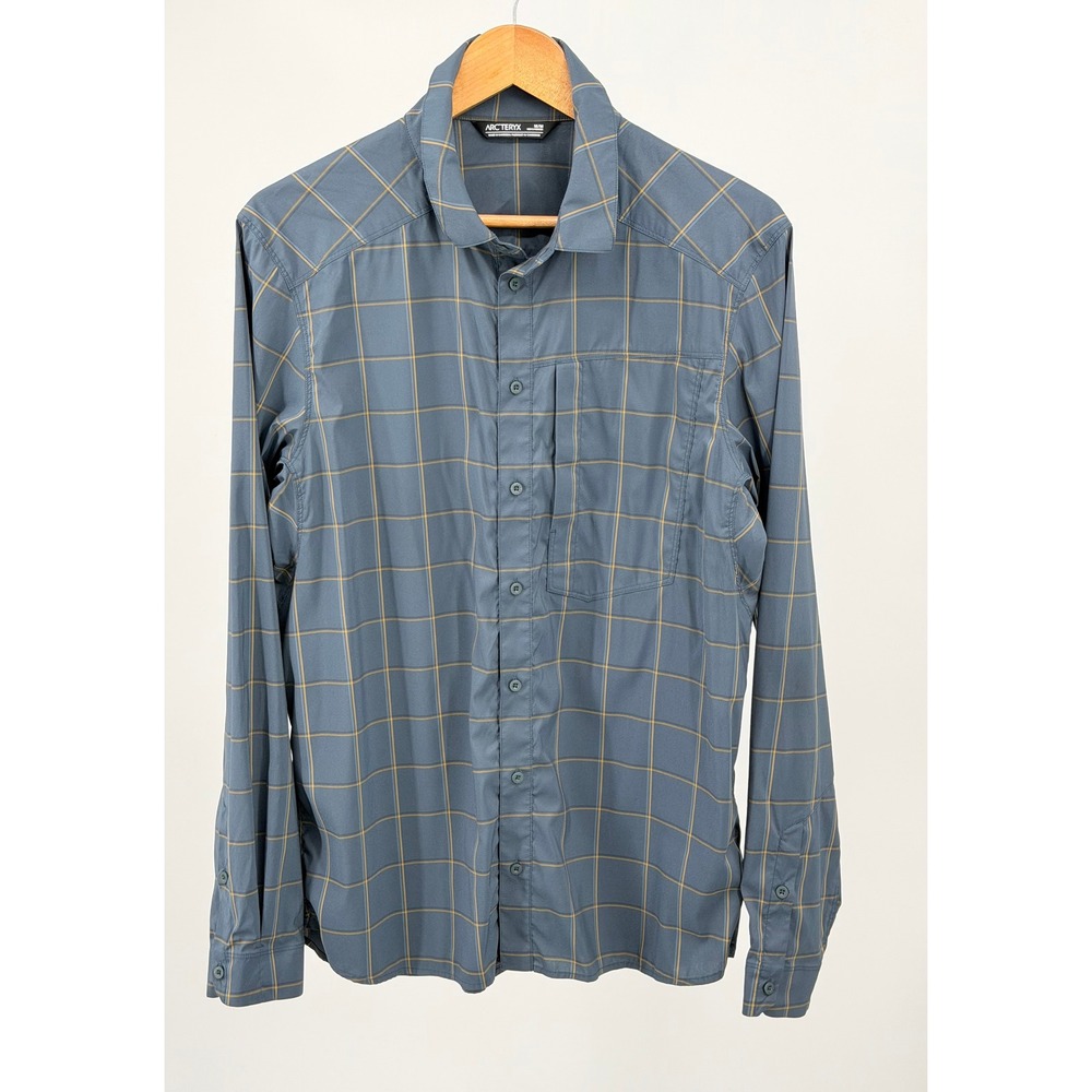 Arc'teryx Riel Shirt LS Men's Medium Blue Yellow Plaid Long Sleeve Button Up